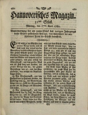 Hannoverisches Magazin (Hannoversche Anzeigen) Montag 17. April 1780