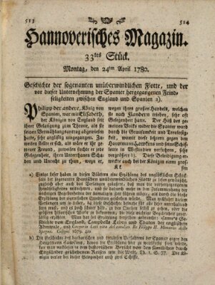 Hannoverisches Magazin (Hannoversche Anzeigen) Montag 24. April 1780