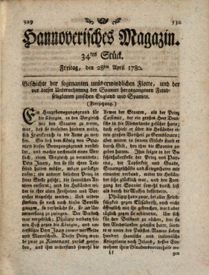 Hannoverisches Magazin (Hannoversche Anzeigen) Freitag 28. April 1780