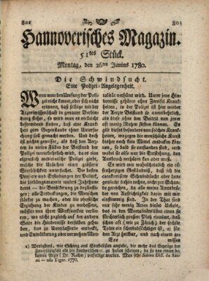 Hannoverisches Magazin (Hannoversche Anzeigen) Montag 26. Juni 1780