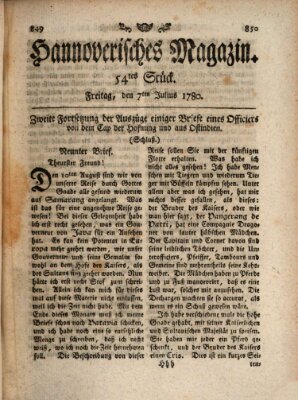 Hannoverisches Magazin (Hannoversche Anzeigen) Freitag 7. Juli 1780