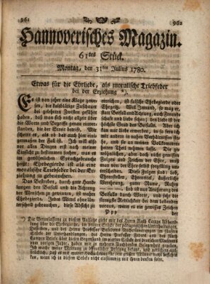 Hannoverisches Magazin (Hannoversche Anzeigen) Montag 31. Juli 1780