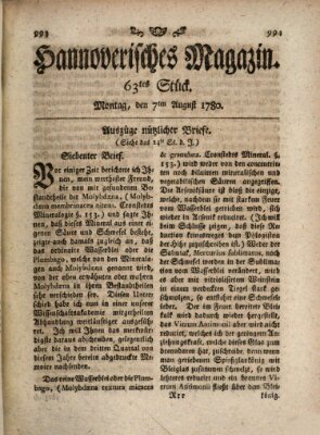 Hannoverisches Magazin (Hannoversche Anzeigen) Montag 7. August 1780