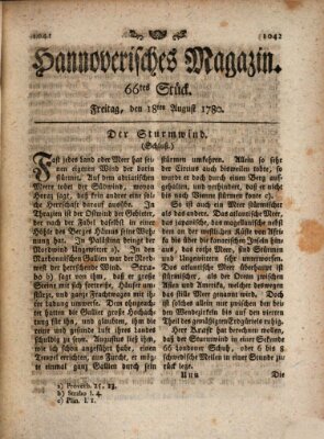 Hannoverisches Magazin (Hannoversche Anzeigen) Freitag 18. August 1780