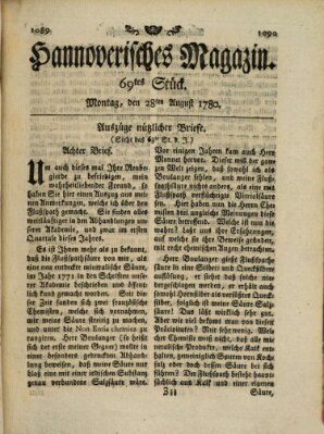 Hannoverisches Magazin (Hannoversche Anzeigen) Montag 28. August 1780