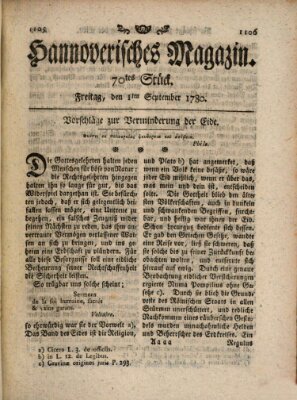 Hannoverisches Magazin (Hannoversche Anzeigen) Freitag 1. September 1780