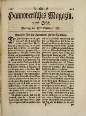 Hannoverisches Magazin (Hannoversche Anzeigen) Montag 18. September 1780