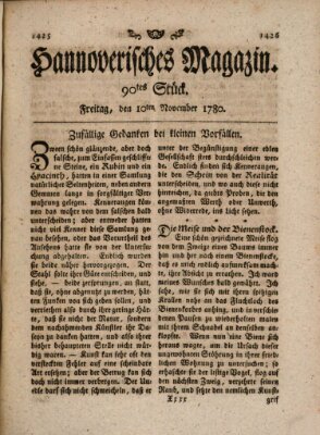 Hannoverisches Magazin (Hannoversche Anzeigen) Freitag 10. November 1780