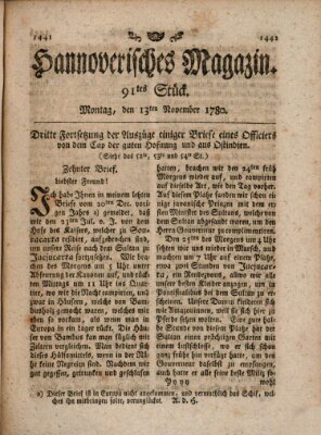 Hannoverisches Magazin (Hannoversche Anzeigen) Montag 13. November 1780