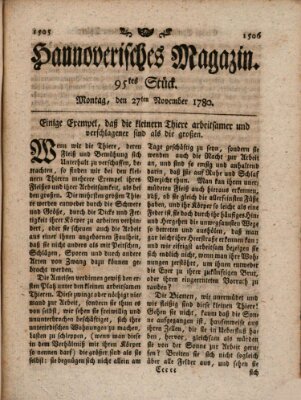 Hannoverisches Magazin (Hannoversche Anzeigen) Montag 27. November 1780