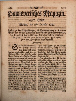 Hannoverisches Magazin (Hannoversche Anzeigen) Montag 11. Dezember 1780