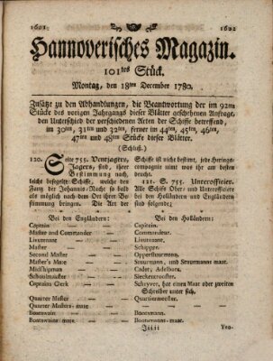 Hannoverisches Magazin (Hannoversche Anzeigen) Montag 18. Dezember 1780