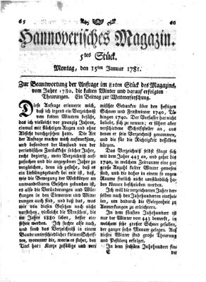 Hannoverisches Magazin (Hannoversche Anzeigen) Montag 15. Januar 1781