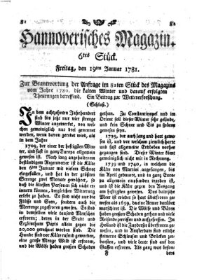 Hannoverisches Magazin (Hannoversche Anzeigen) Freitag 19. Januar 1781