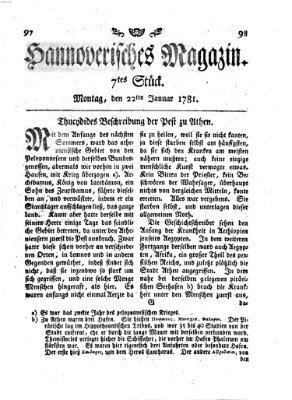 Hannoverisches Magazin (Hannoversche Anzeigen) Montag 22. Januar 1781