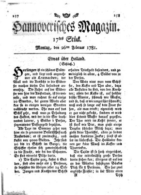 Hannoverisches Magazin (Hannoversche Anzeigen) Montag 26. Februar 1781