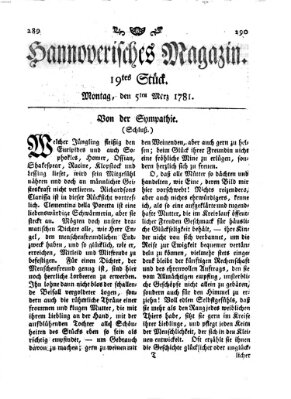 Hannoverisches Magazin (Hannoversche Anzeigen) Montag 5. März 1781