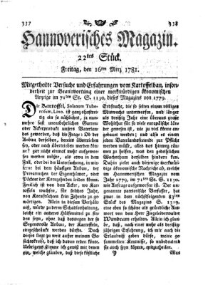 Hannoverisches Magazin (Hannoversche Anzeigen) Freitag 16. März 1781