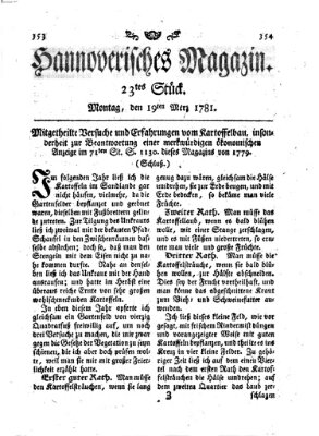 Hannoverisches Magazin (Hannoversche Anzeigen) Montag 19. März 1781