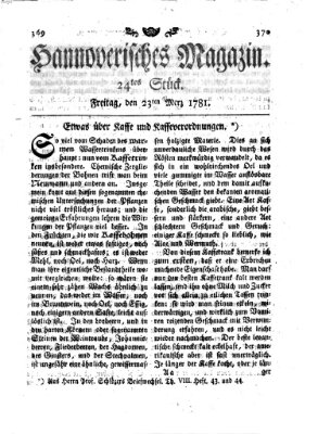 Hannoverisches Magazin (Hannoversche Anzeigen) Freitag 23. März 1781