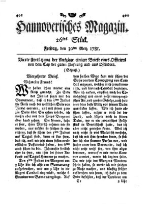 Hannoverisches Magazin (Hannoversche Anzeigen) Freitag 30. März 1781