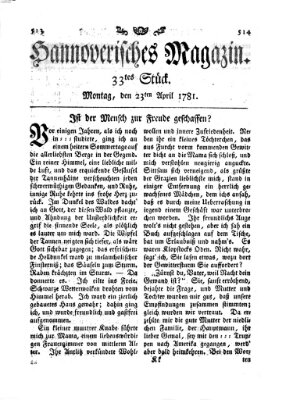 Hannoverisches Magazin (Hannoversche Anzeigen) Montag 23. April 1781