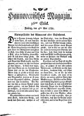 Hannoverisches Magazin (Hannoversche Anzeigen) Freitag 4. Mai 1781