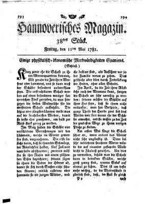 Hannoverisches Magazin (Hannoversche Anzeigen) Freitag 11. Mai 1781