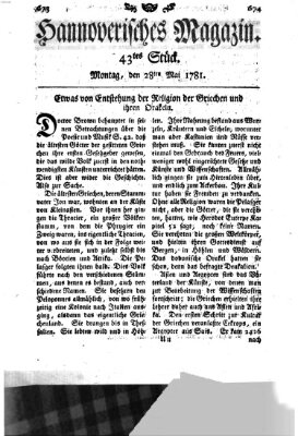 Hannoverisches Magazin (Hannoversche Anzeigen) Montag 28. Mai 1781