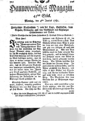 Hannoverisches Magazin (Hannoversche Anzeigen) Montag 4. Juni 1781