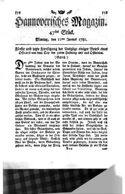 Hannoverisches Magazin (Hannoversche Anzeigen) Montag 11. Juni 1781