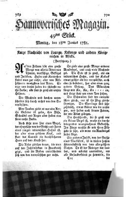 Hannoverisches Magazin (Hannoversche Anzeigen) Montag 18. Juni 1781