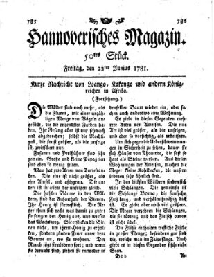 Hannoverisches Magazin (Hannoversche Anzeigen) Freitag 22. Juni 1781