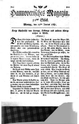 Hannoverisches Magazin (Hannoversche Anzeigen) Montag 25. Juni 1781