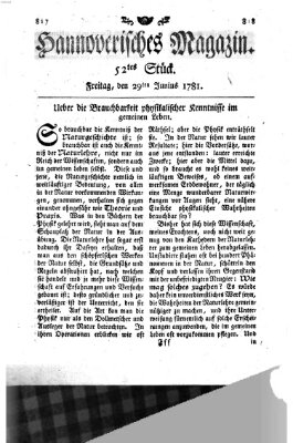 Hannoverisches Magazin (Hannoversche Anzeigen) Freitag 29. Juni 1781