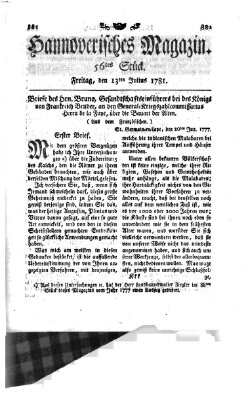 Hannoverisches Magazin (Hannoversche Anzeigen) Freitag 13. Juli 1781