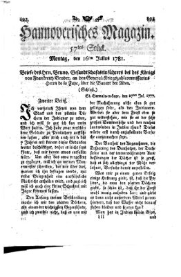 Hannoverisches Magazin (Hannoversche Anzeigen) Montag 16. Juli 1781