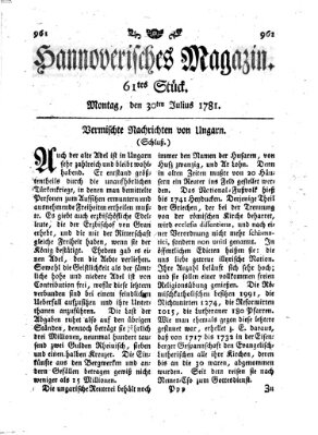 Hannoverisches Magazin (Hannoversche Anzeigen) Montag 30. Juli 1781