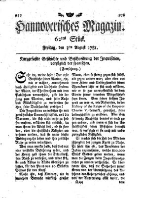 Hannoverisches Magazin (Hannoversche Anzeigen) Freitag 3. August 1781