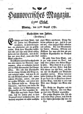 Hannoverisches Magazin (Hannoversche Anzeigen) Montag 20. August 1781