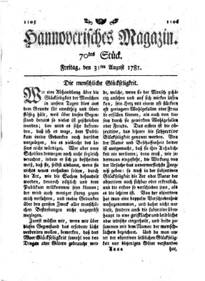 Hannoverisches Magazin (Hannoversche Anzeigen) Freitag 31. August 1781