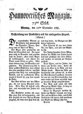 Hannoverisches Magazin (Hannoversche Anzeigen) Montag 10. September 1781