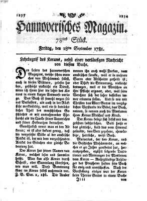 Hannoverisches Magazin (Hannoversche Anzeigen) Freitag 28. September 1781