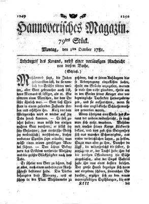 Hannoverisches Magazin (Hannoversche Anzeigen) Montag 1. Oktober 1781