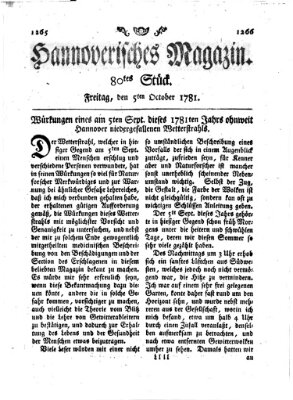 Hannoverisches Magazin (Hannoversche Anzeigen) Freitag 5. Oktober 1781