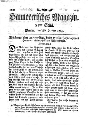 Hannoverisches Magazin (Hannoversche Anzeigen) Montag 8. Oktober 1781