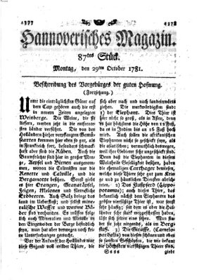 Hannoverisches Magazin (Hannoversche Anzeigen) Montag 29. Oktober 1781