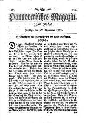 Hannoverisches Magazin (Hannoversche Anzeigen) Freitag 2. November 1781