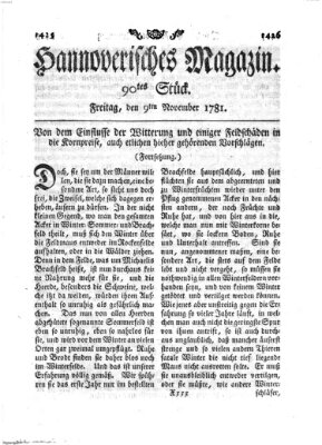 Hannoverisches Magazin (Hannoversche Anzeigen) Freitag 9. November 1781