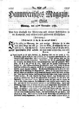 Hannoverisches Magazin (Hannoversche Anzeigen) Montag 26. November 1781